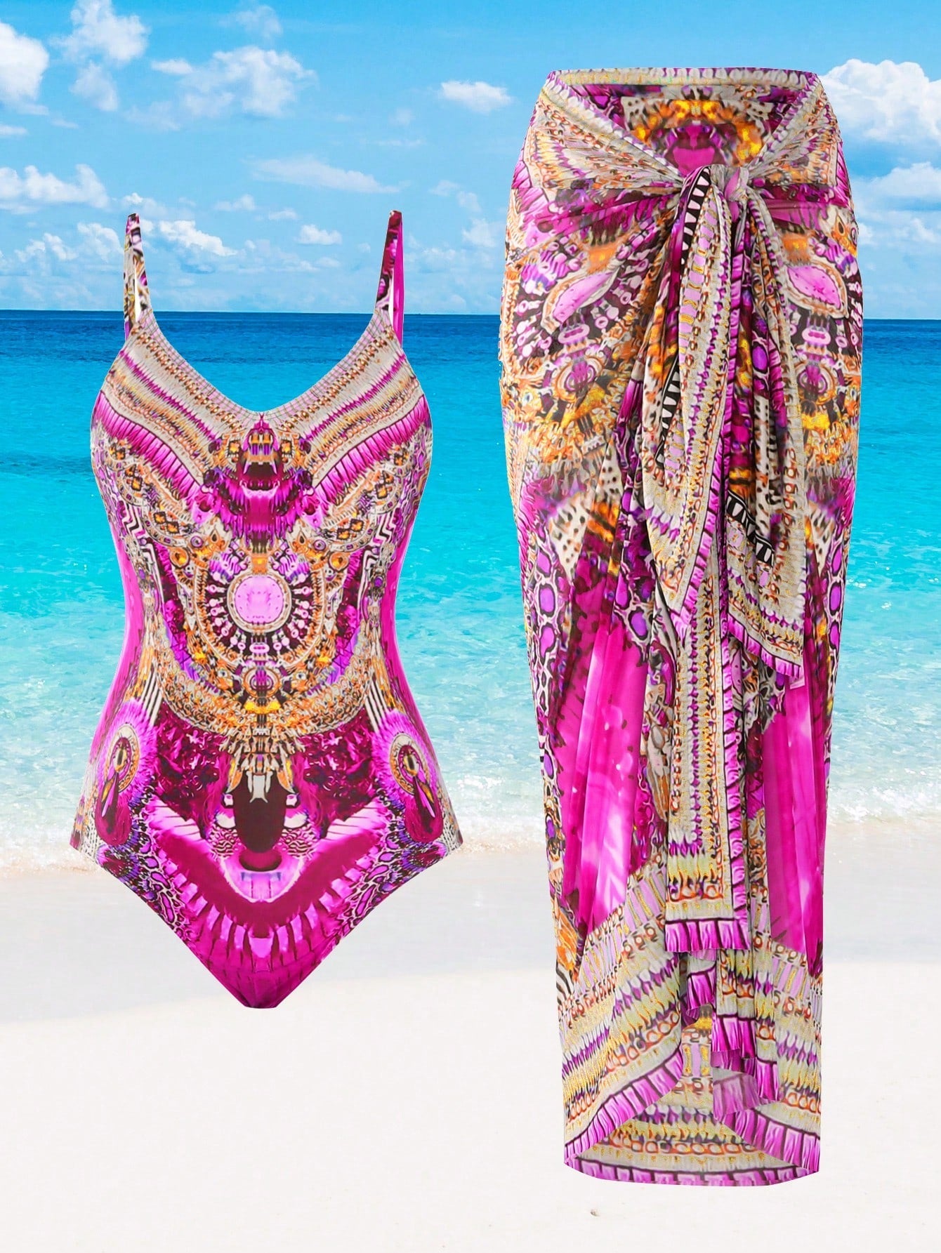 Maiô com saída de praia feminino e estampado Adriely