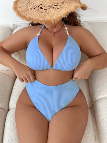 Biquíni Feminino com Textura Canelada e Detalhe com pérolas