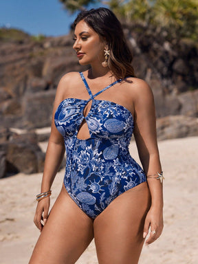 Maiô Feminino com Estampa Tropical e Decote Halter