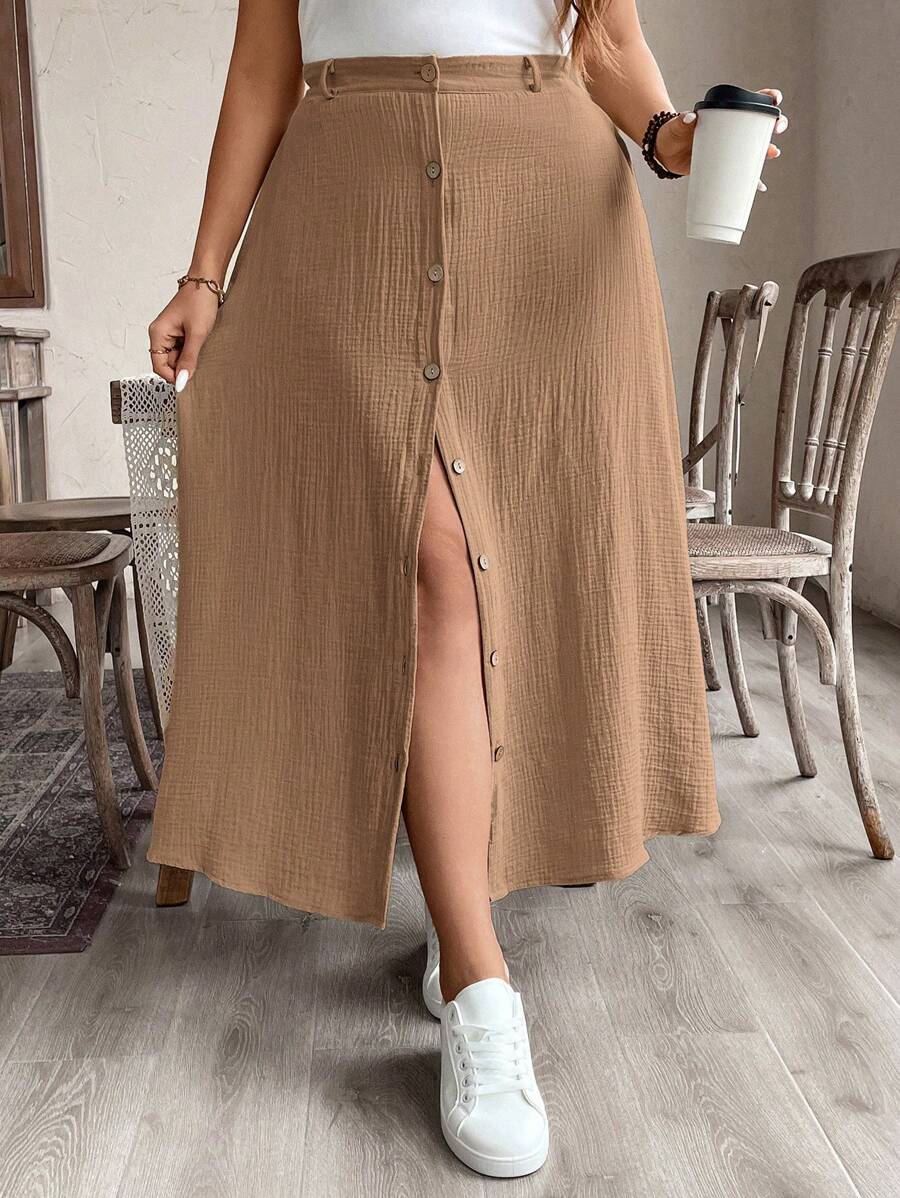 Saia Feminina de Algodão Comprimento Médio com Botões - Rossela