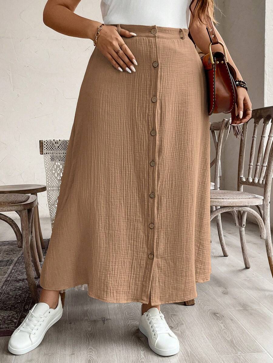 Saia Feminina de Algodão Comprimento Médio com Botões - Rossela