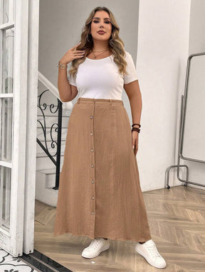 Saia Feminina de Algodão Comprimento Médio com Botões - Rossela