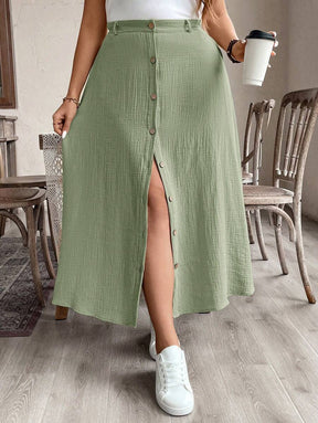 Saia Feminina de Algodão Comprimento Médio com Botões - Rossela