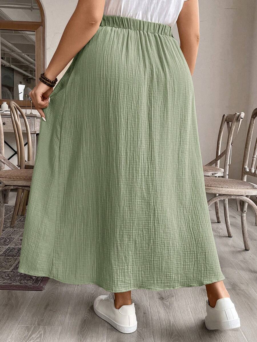 Saia Feminina de Algodão Comprimento Médio com Botões - Rossela