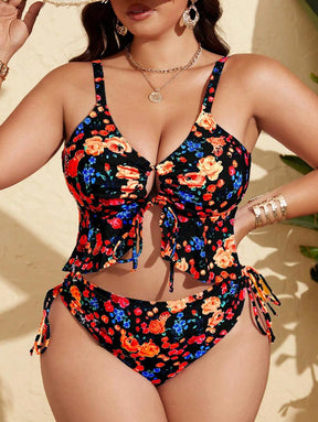 Tankini Feminino com Babado no Busto, Amarração Lateral, Fenda