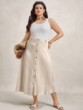 Saia Feminina de Algodão Comprimento Médio com Botões - Rossela