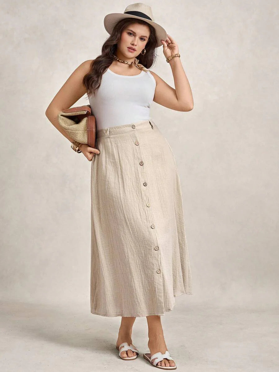 Saia Feminina de Algodão Comprimento Médio com Botões - Rossela