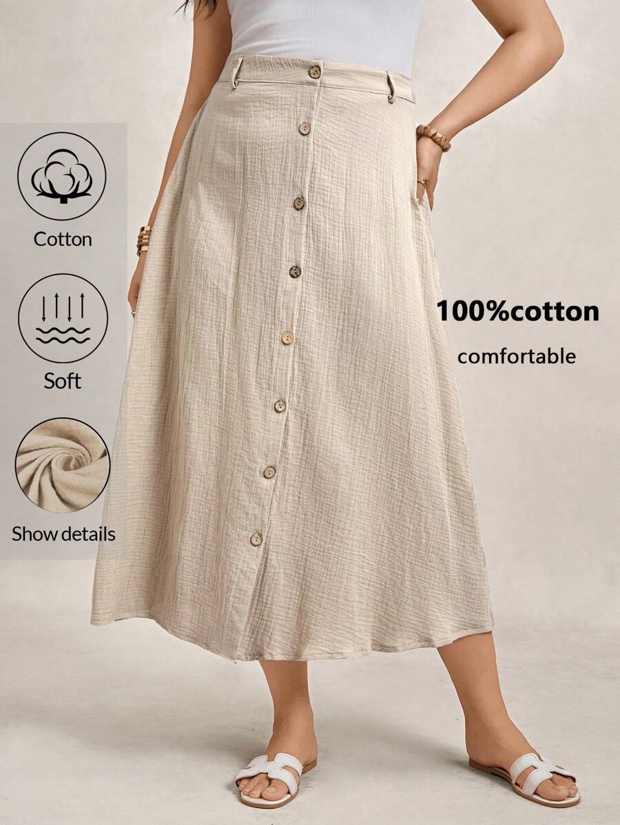 Saia Feminina de Algodão Comprimento Médio com Botões - Rossela