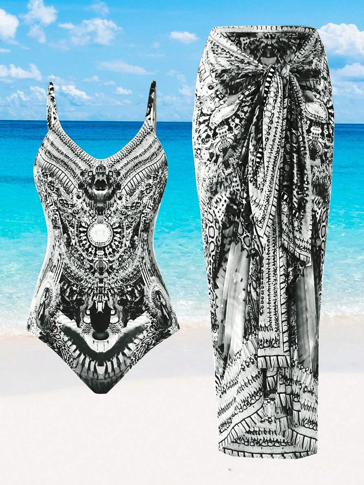 Maiô com saída de praia feminino e estampado Adriely