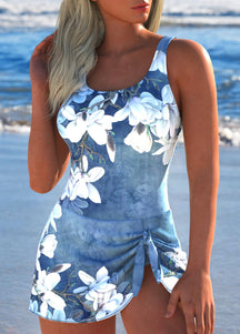 Maiô Estampado Floral Com Saia Assimétrica E Laço Lateral