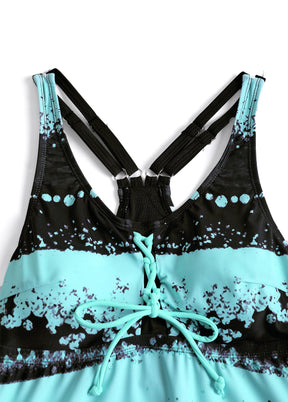 Tankíni Estampado Com Amarração Frontal E Bermuda Fitness