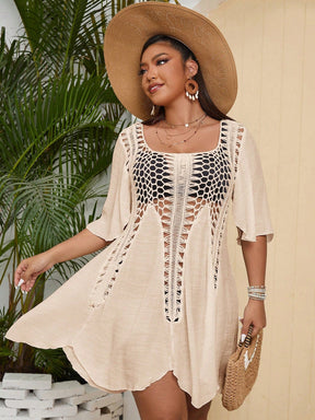 Vestido de Cobertura Feminino com Inserções em Crochê e Mangas Fluidas - Beatriz